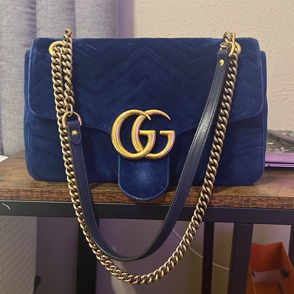 100% Authentic Royal Blue Velvet Gucci Marmont Medium - Picture 4 of 9